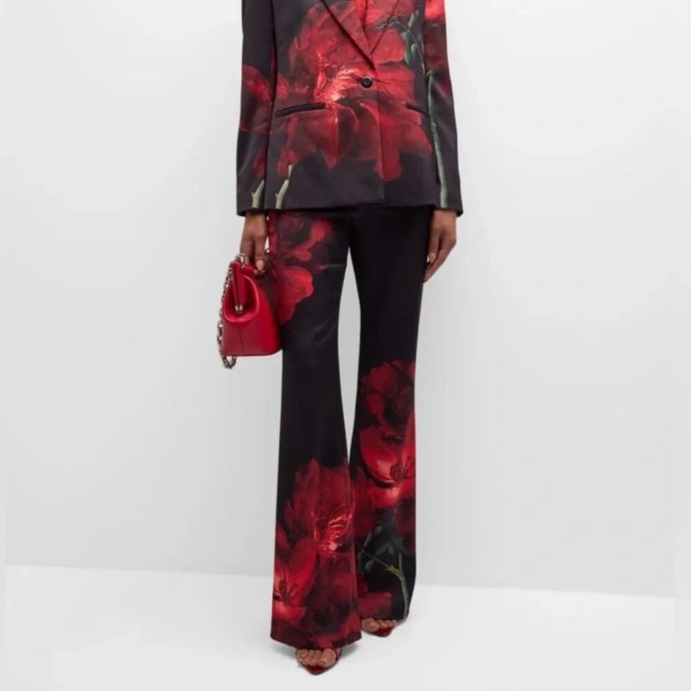 Alice + Olivia Pants Ronnie Peony Petals Bright Ruby Floral Size 4
